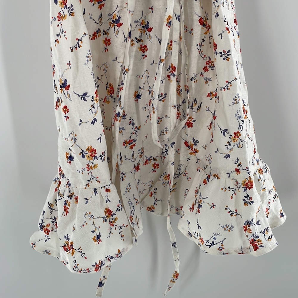 REFORMATION Carmelo Gabrielle Linen Floral Wrap Mini Dress - Picture 13 of 16